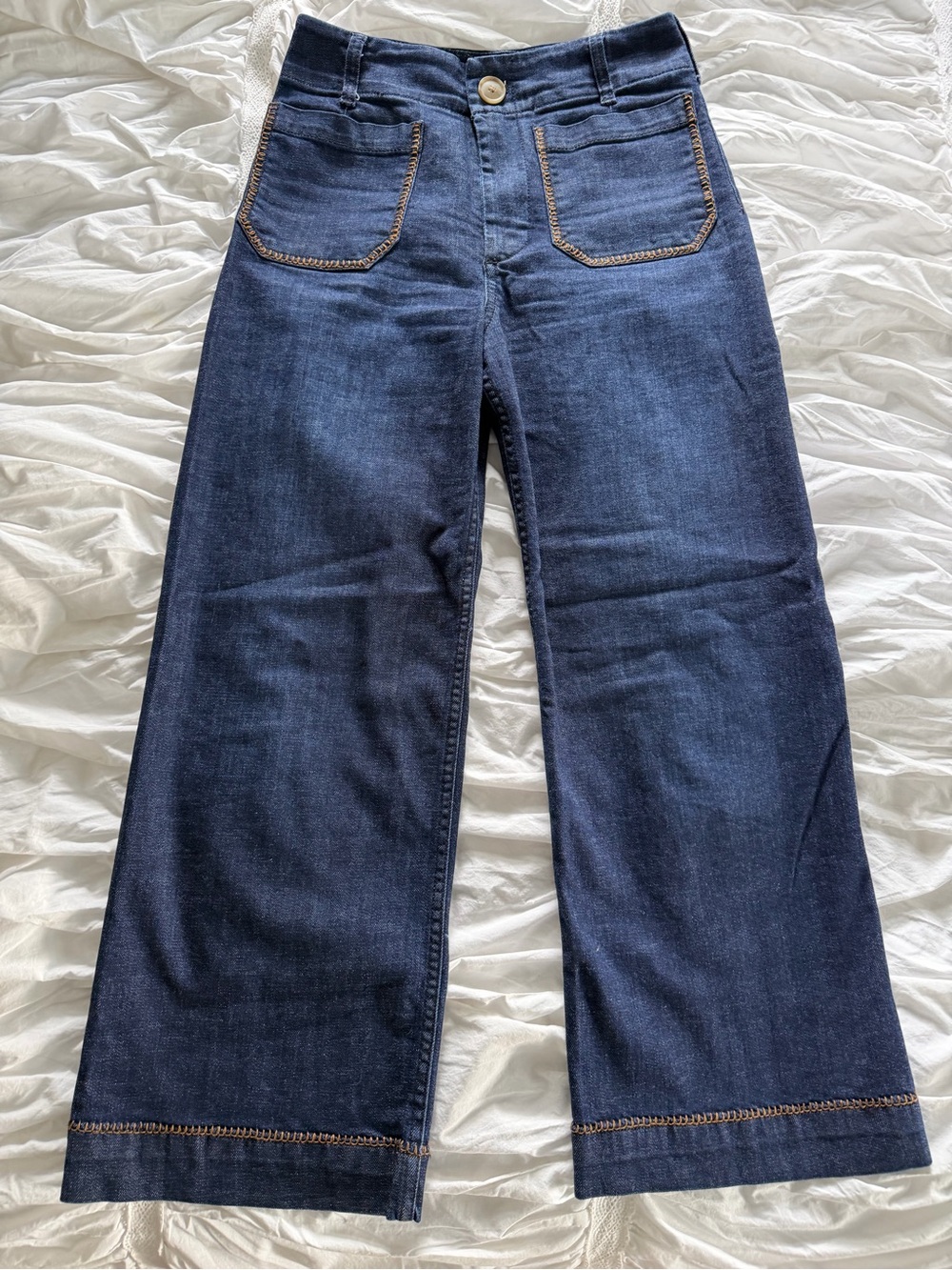 Maeve The Colette Wide Leg Jeans Whipstitch Dark Wash Size